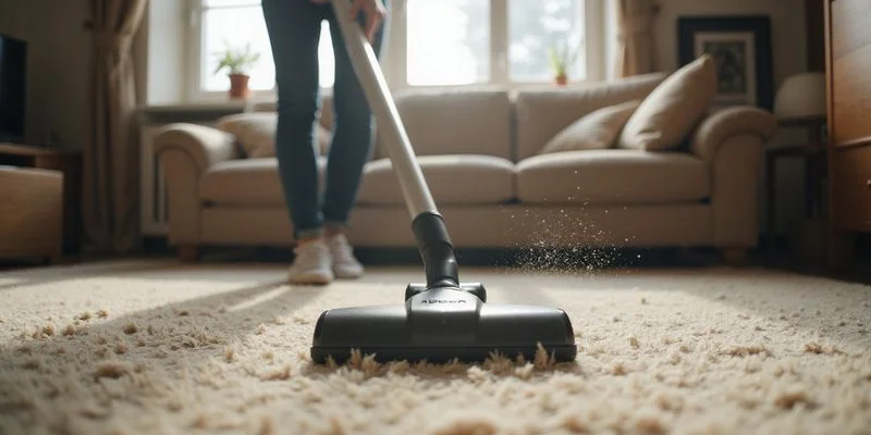 Odkurzacz z filtrem HEPA odkurzający dywan — regularne odkurzanie zmniejsza populację roztoczy w mieszkaniu